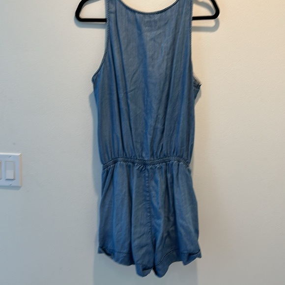 Sneak Peek Chambray Denim Tie Waist Romper - Picture 3 of 4